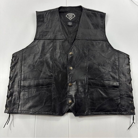 439. Men's Diamond Plate Genuine Leather Black Leather Vest (3X)‎ - Picture 3 of 16